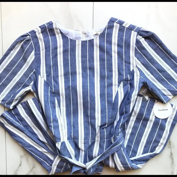 Tularosa Iris Blue & White Stripe Mini Wrap Dress - Picture 4 of 5